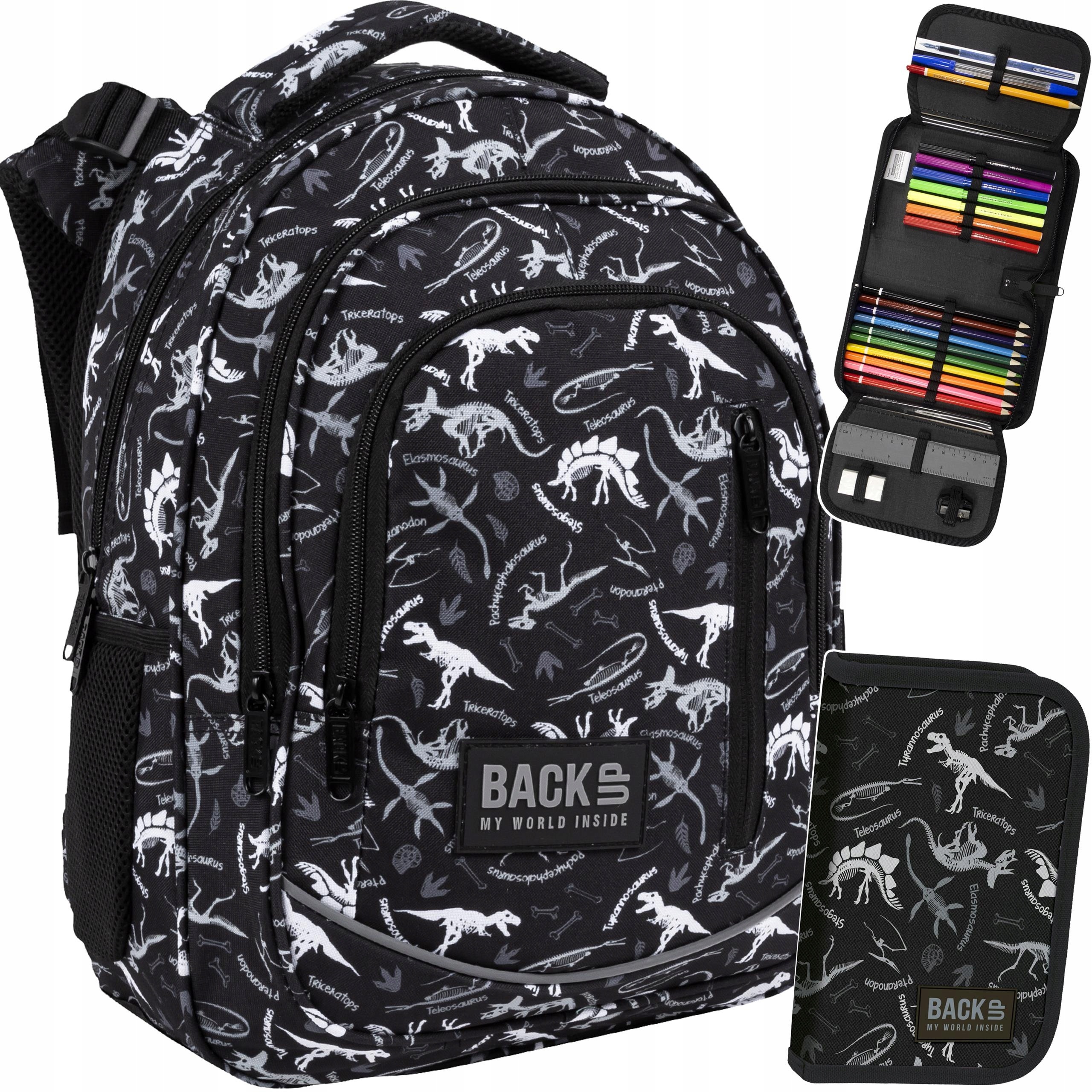 BackUP Dinosaurus školský set 2v1 pre chlapcov – batoh a vybavený peračník PLB4R114