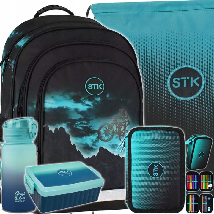 Starpak Bicycle Blue školský set 5v1 pre chlapcov – batoh 23 l, peračník, taška, fľaša a box na desiatu