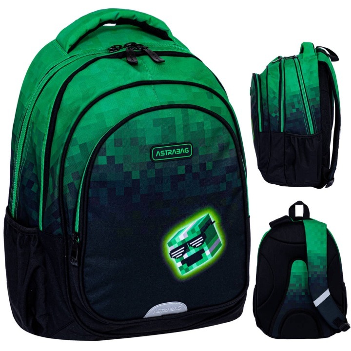 AstraBag Pixel Hero AB300 školský batoh pre chlapcov 27 l – 3 priehradky, notebook, ergonomický chrbát