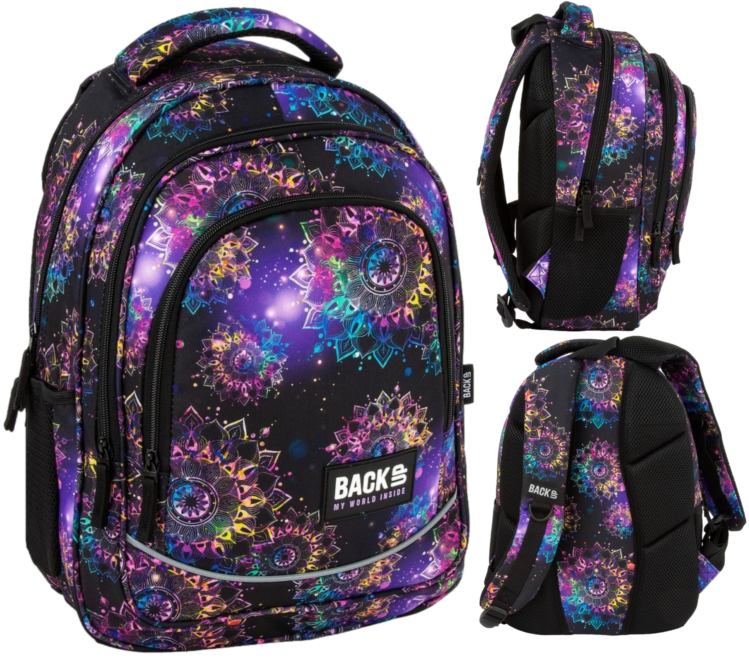 Dievčenský školský batoh Galaxy Mandala, čierny, 26 l, pre 4. – 7. ročník