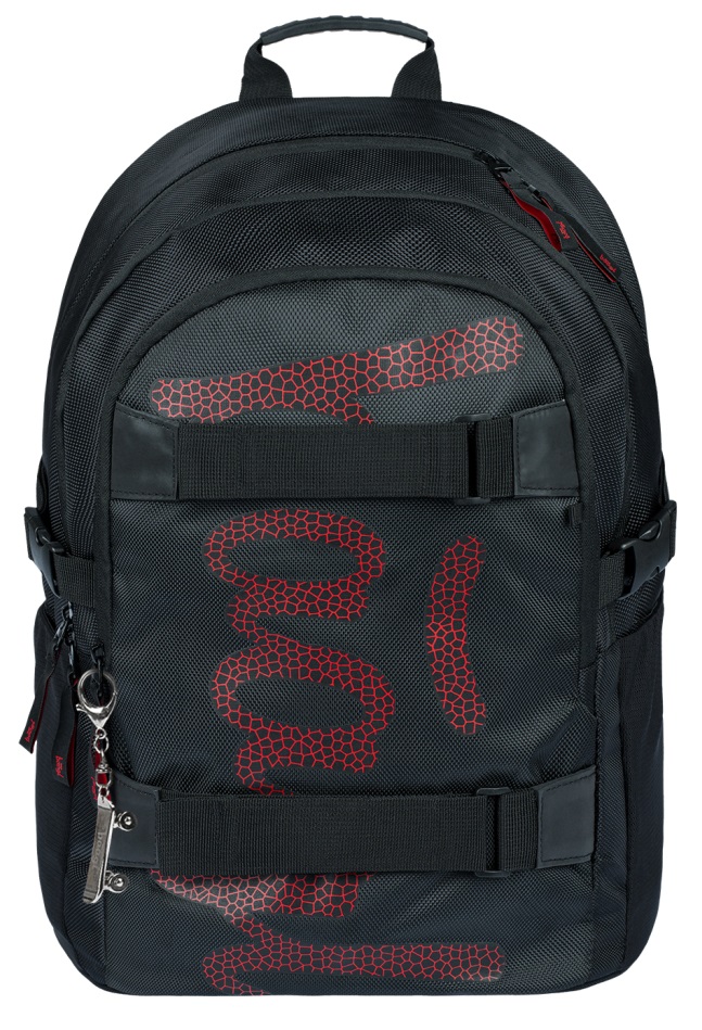 Čierny školský batoh Skate Red s minimalistickým červeným logom BAAGL