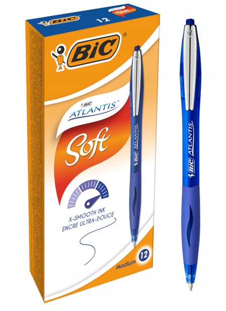 BIC ATLANTIS SOFT PEN BLUE AUTOMATIC X12