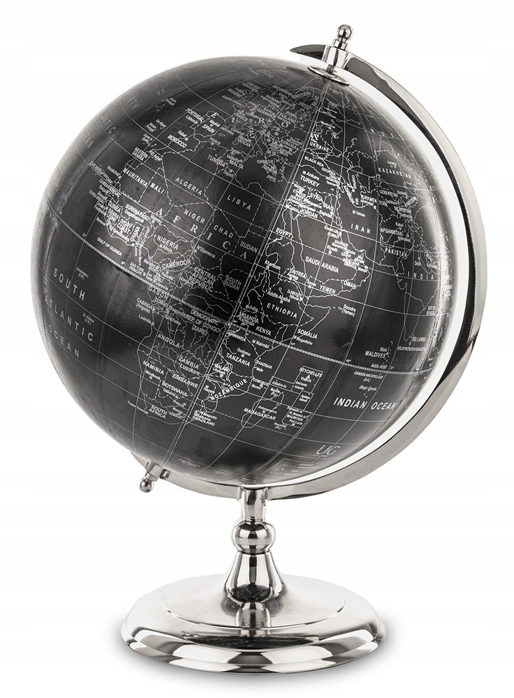 Kabinet globe čierny strieborný kov 30 cm