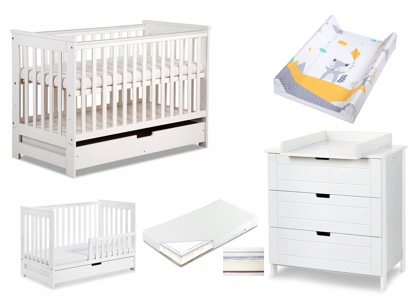 Klupś set iwo biely 120x60 +matrac +prebaľovacia tabuľka