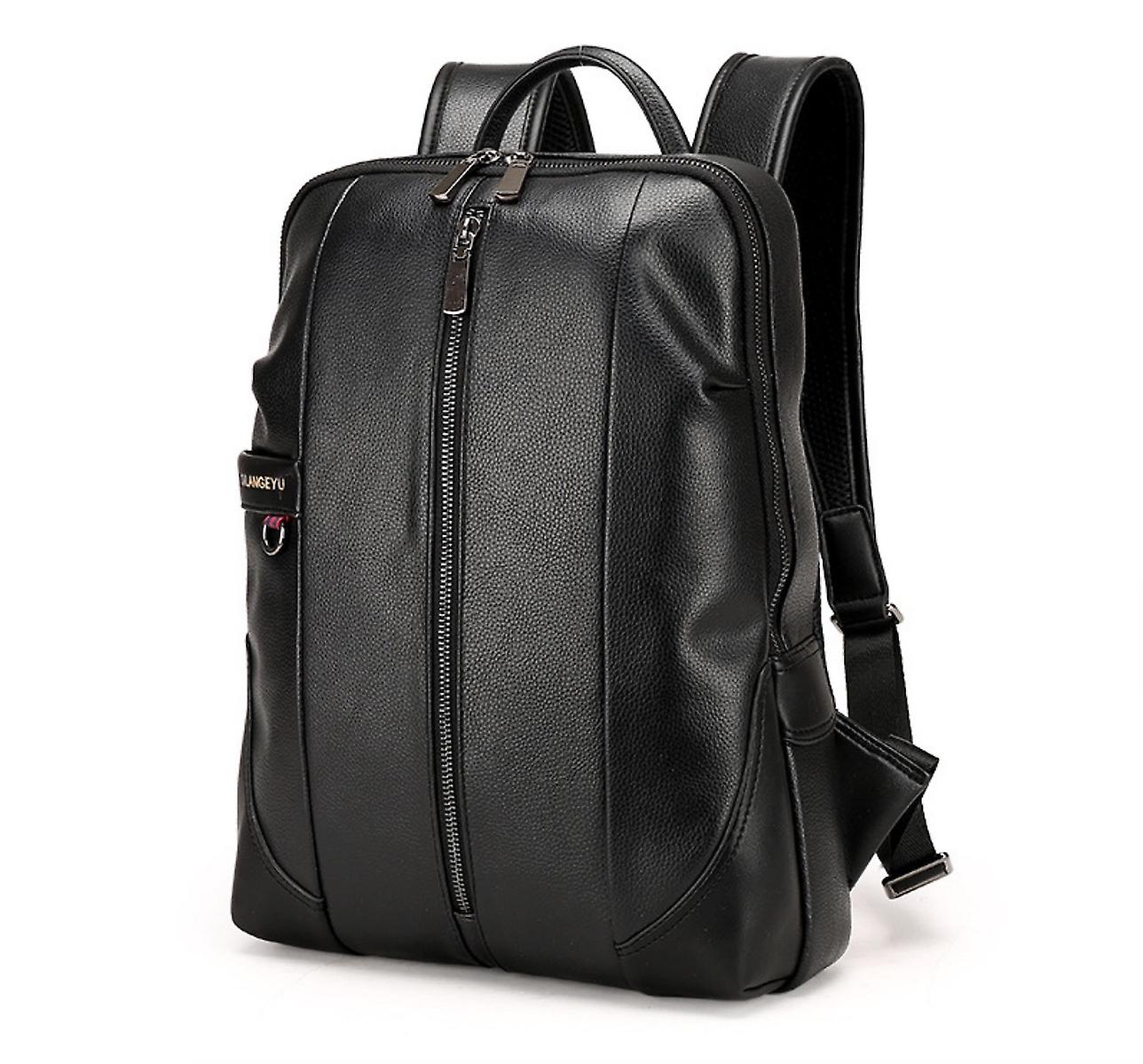 Men Business Leather Batoh čierny