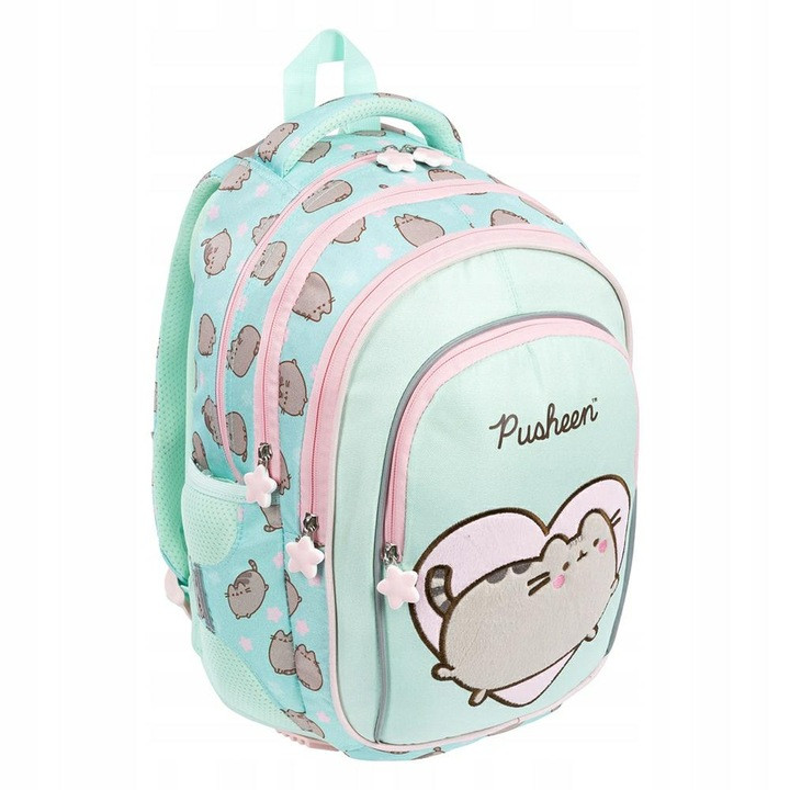 Školský batoh Pusheen pre dievčatá - mätový s jednorožcom, 16"
