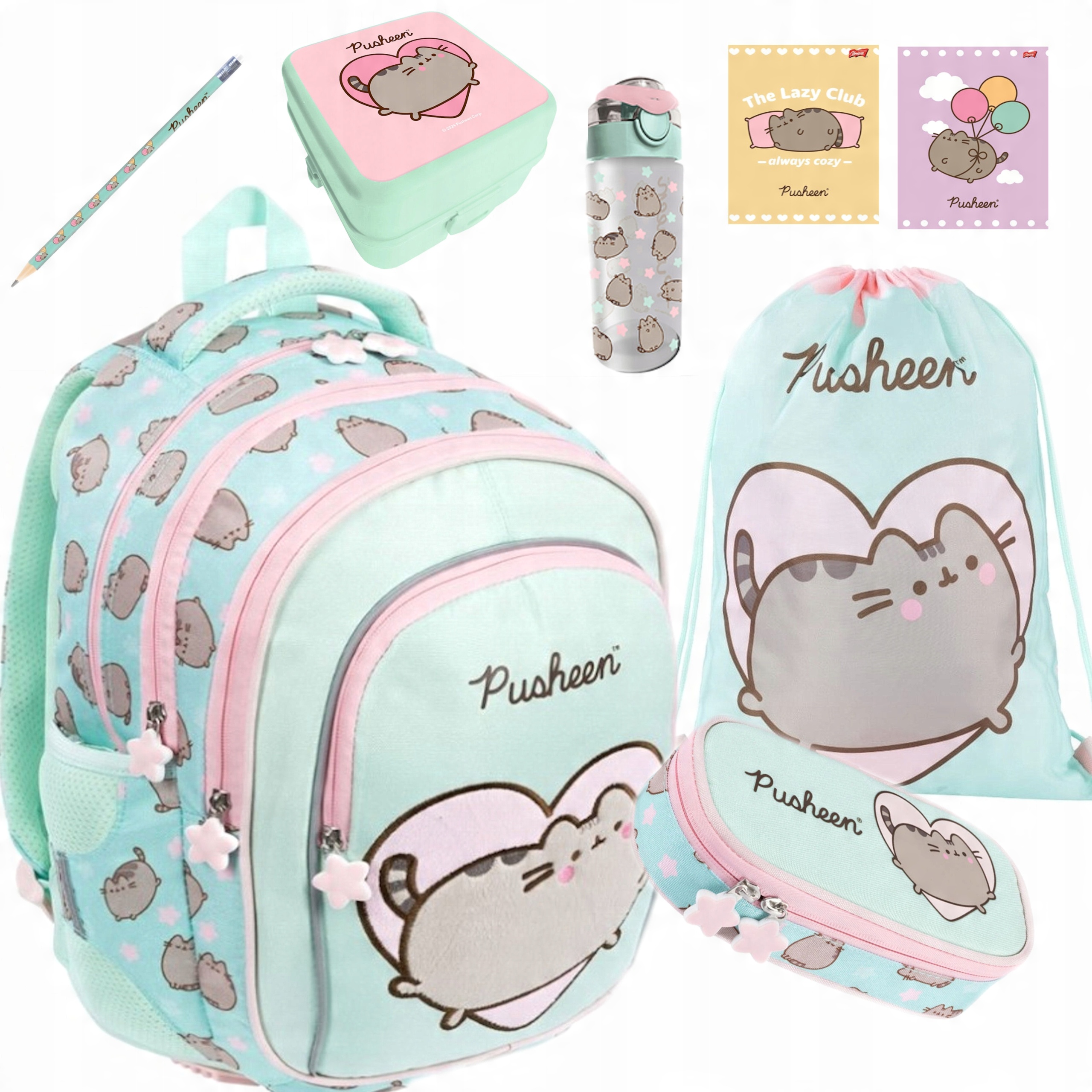 Školský batoh Pusheen Mint - set 8v1 pre 1. až 3. triedu