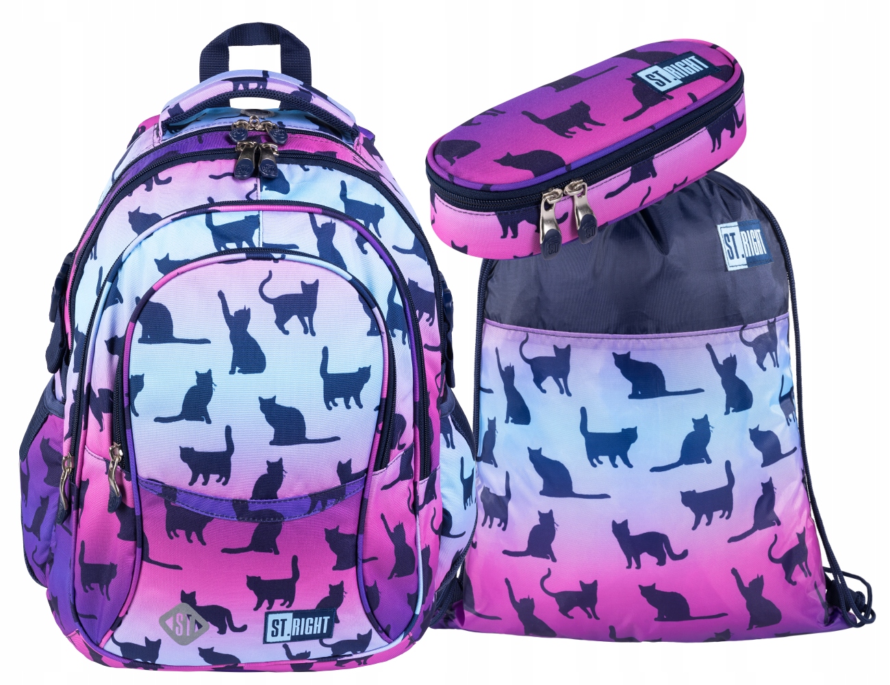 Night Cats School Backpack set kotek Majewski