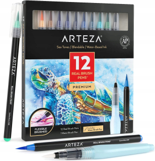Water Arteza Brush Markers 12 Ocean