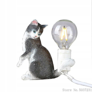 Zvieraté mačiatko svetlo svetlo čierna živicová stolová lampa