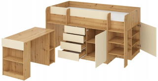 Mezzanine Bed Desk Smile Pub Oak Artisan/Cream