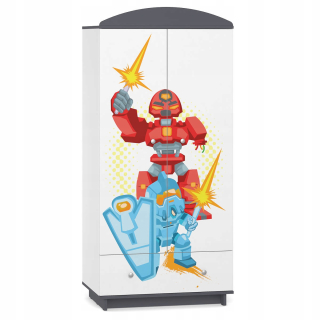 Rozprávkové detské šatníky W02 Šedé roboty biele