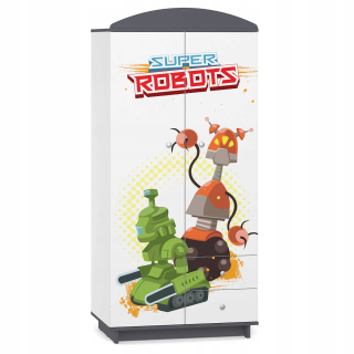Rozprávkové detské šatníky W03 Šedé roboty biele