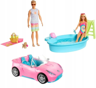 Barbie Doll a Ken s bazénom a kabriolet GJB71