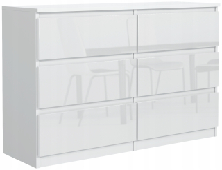 Biela komoda 138,6 cm 6 zásuviek predné lesk