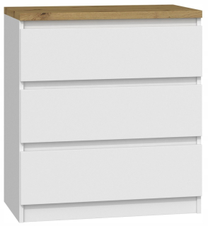 Biela komoda 3 zásuvky Biel-Dąb Artisan Cabinet