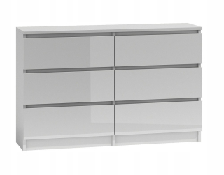 Biely komoda 6 zásuviek 120 cm lesklý lak prednej časti