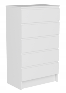 Biela moderná komoda s 5 zásuvkami 70 cm