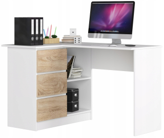 Rohový stolný notebook B16 vľavo 124 cm biela-Sonoma