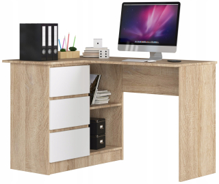 Rohový stolný notebook B16 vľavo 124 cm Sonoma-White
