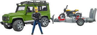 Bruder Land Rover Defender s prívesom, motocyklom