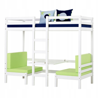 Basicbo High Bed s limetkovou pohovkou, stôl