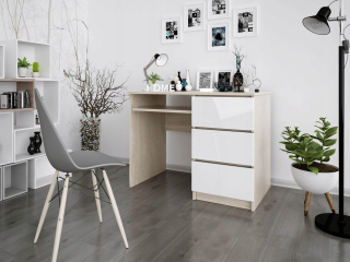 Biały Gloss/Sonoma Oak Desk, moderný