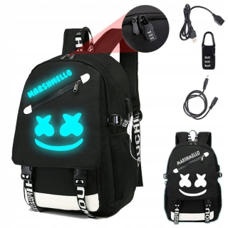 Black USB Marshmello Black School Batoh