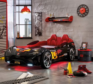 Bump Bed GTS auto čierna s bambusovým matracom