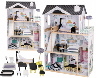 Dollhouse Wooden MDF +nábytok 122 cm LED
