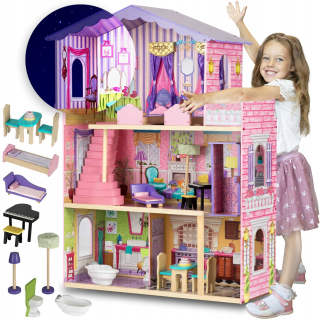 Dollhouse veľký krásny nábytok + výťah + LED