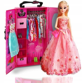 Barbie bábika - Dollouse +Doll Wardrobe šatník