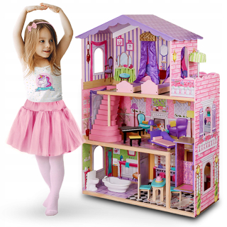XXL House for Dolls Drevený nábytok + výťah + LED
