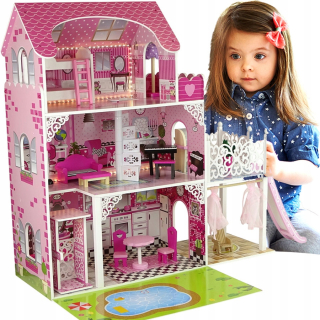 Dollhouse Drevená LED nábytok ružový ružový