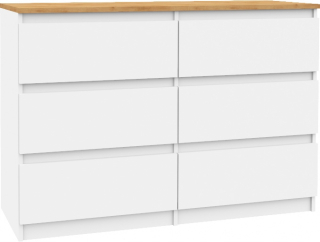 Veľký komoda 120 cm 6 zásuviek biele remeselné dub