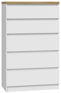 Veľká komoda s 5 zásuvkami Biel-DąB Artisan 70 cm