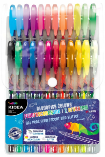 Gélové perá s trblietkami a fluo 24 farbami kadea