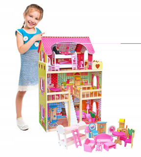 Lena Wooden House pre bábiky 90 cm s nábytkom