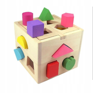 Drevená kocka hračky puzzle dieťa v krabici
