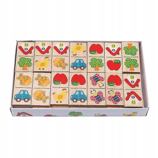 Drevené karikatúry ovocné zvieracie domino puzzle na