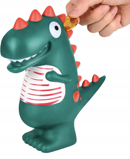 Veľká dinosaurus Piggy Bank zdobí darček
