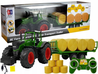 Veľký traktor s prívesom 80 cm, seno loptičky na diaľku