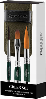 Escoda nylon Cestovná zelená súprava 3 akvarely kefy