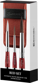 Escoda nylon Cestovanie červenej sady 3 akvarely kefy