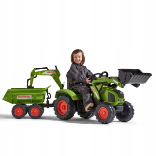 Traktor Falk Claas pre pedále s prívesom, lyžičkou a