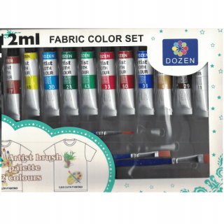 Farby pre materiál s 12 farbami + desiatky kefiek