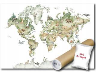 Flizelina Wall Mural Map World Animals 254x184