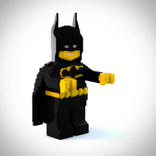 Postavená figúrka ako Batman. s dekoračnými blokmi Lego