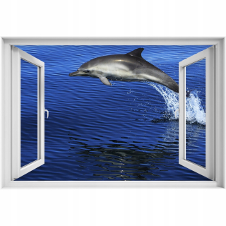 Fotografie vybrané 3D okno pre stenu delfínové more 120x80