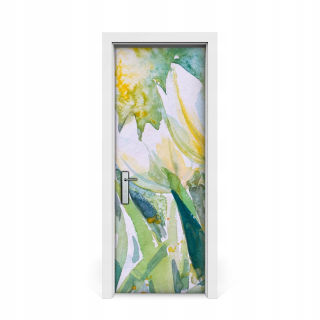 Nástenná maľba pre dvere biele tulipány 75x205